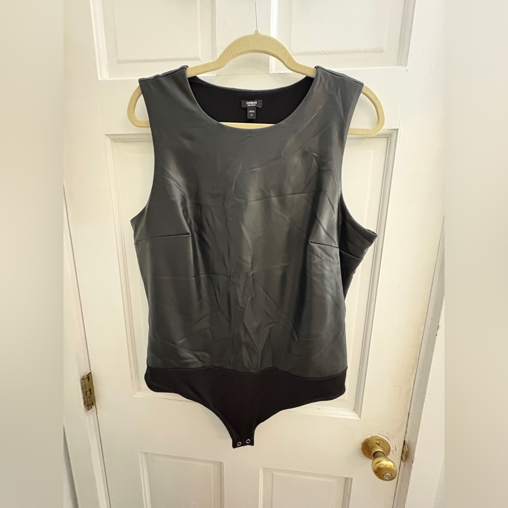 Express Black Faux Leather Sleeveless Bodysuit
